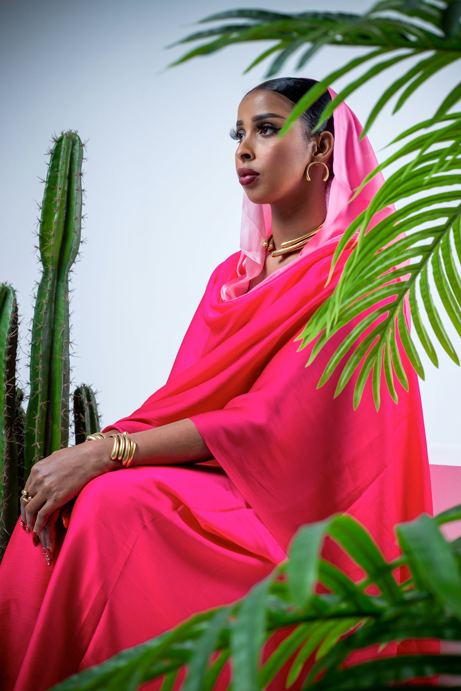 Hot pink ombre satin thoub